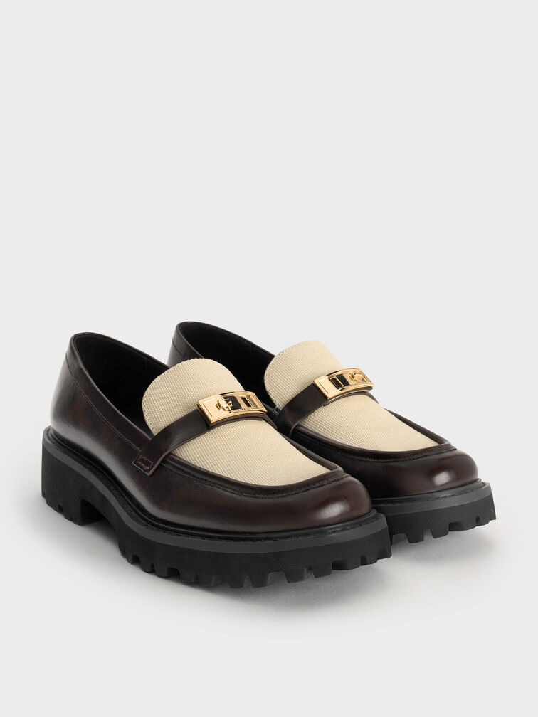 Lando Canvas Two-Tone Metallic-Accent Platform Loafers, Multi, hi-res