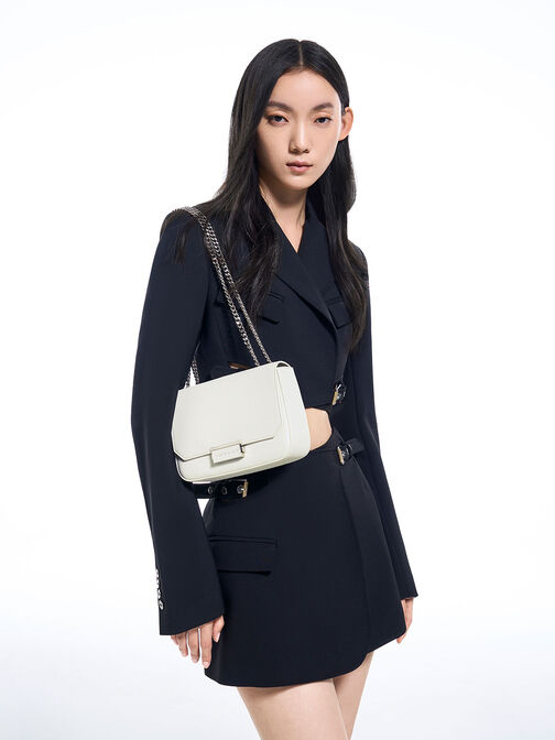 Sue Chain-Strap Shoulder Bag, White, hi-res