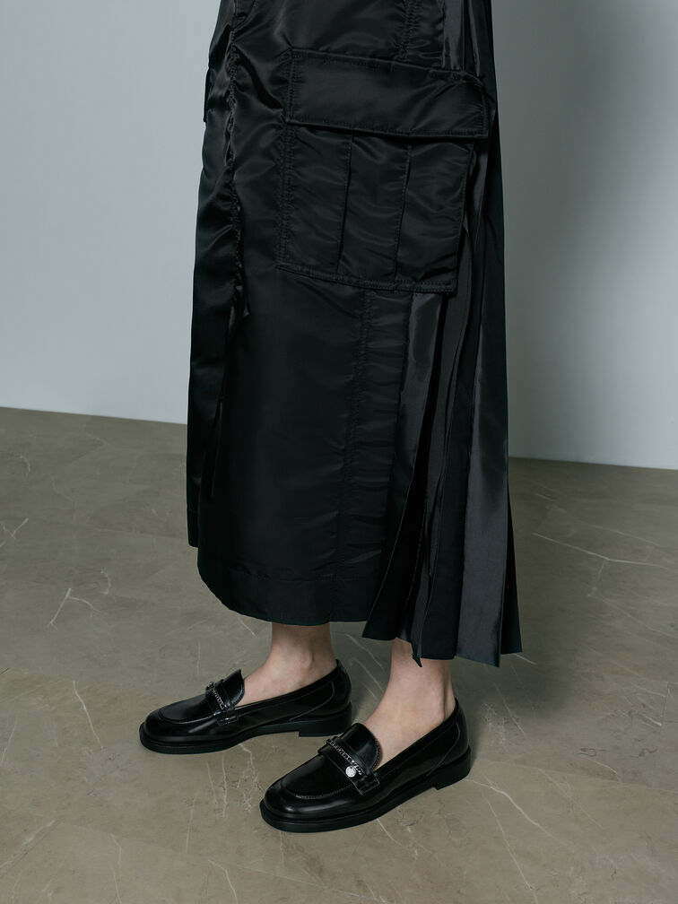 لوفر بسلسلة مجدولة وإكسسوار معدني, صندوق أسود, hi-res