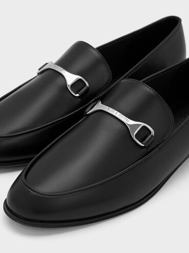 Leslie Metallic-Accent Loafers, Black, hi-res