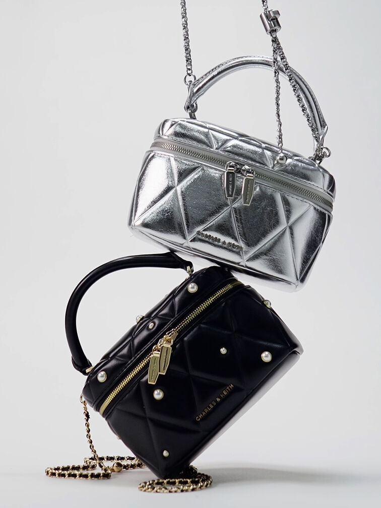 Arwen Quilted Pearl Vanity Bag, Black, hi-res