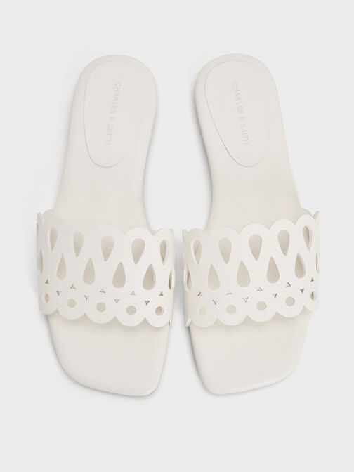 Cut-Out Slide Sandals, White, hi-res