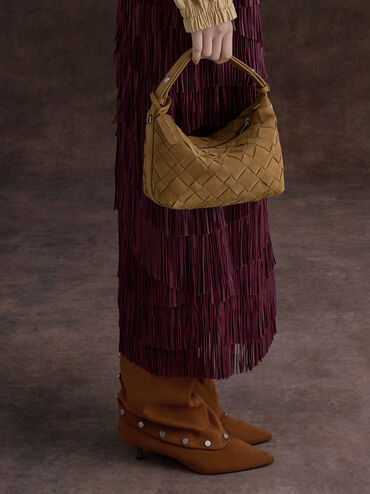 Ivette Recycled Suede Woven Shoulder Bag, Sahara Sand, hi-res