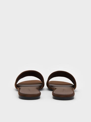 Satin Slide Sandals, Dark Brown, hi-res
