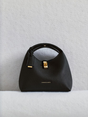 Chance Turn-Lock Bucket Bag, Black, hi-res