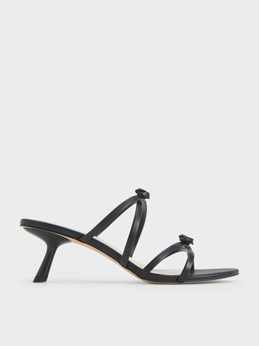 Rose Strappy Slant-Heel Mules, Black, hi-res