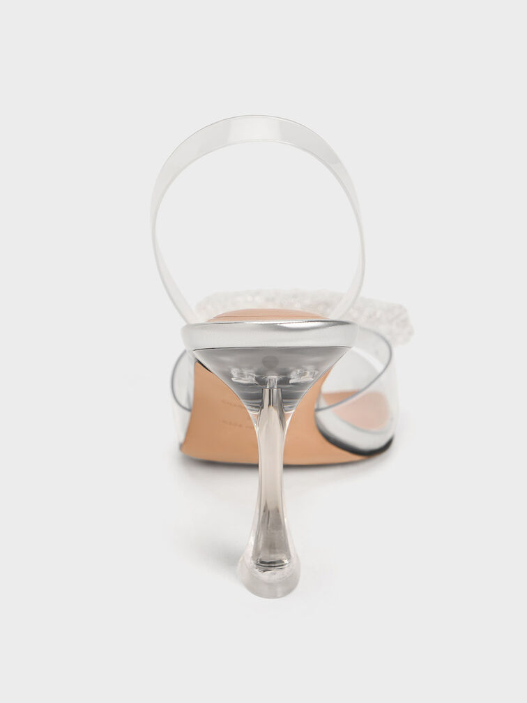 حذاء شفاف بكعب بحزام خلفي مزين بفيونكة خرزية, شفاف نقّي, hi-res