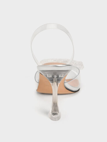 حذاء شفاف بكعب بحزام خلفي مزين بفيونكة خرزية, شفاف نقّي, hi-res