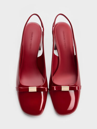 Dorian Patent Bow Block-Heel Slingback Pumps, Red, hi-res