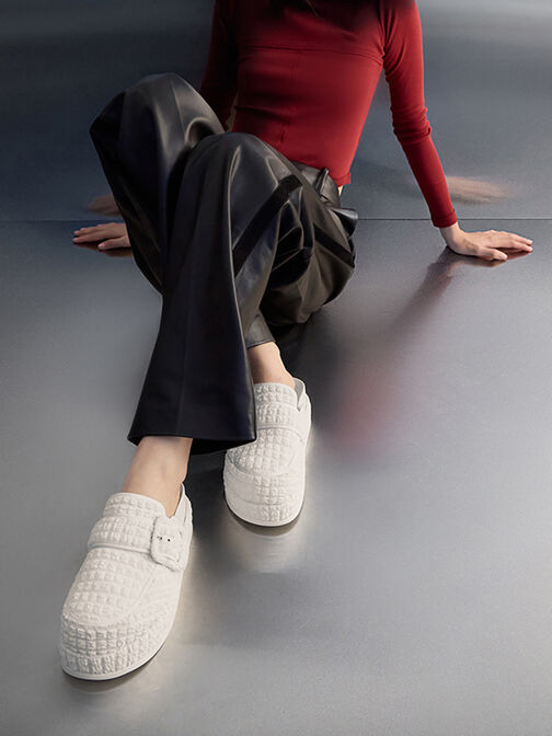 Loren Textured Flatform Mules, Chalk, hi-res
