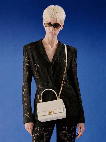 Lennie Chain-Strap Top Handle Bag, Cream, hi-res