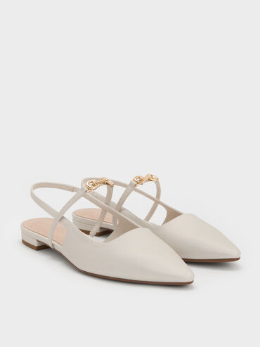 Trifina Metallic-Accent Pointed-Toe Slingback Flats, White, hi-res