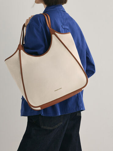 حقيبة توت سيانا القماشية بتفاصيل بارزة, رمادي مائل للبني كانفاس, hi-res