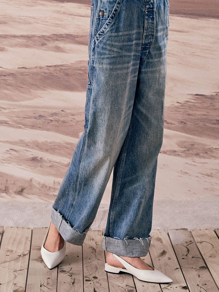 حذاء بدون كعب بمقدمة مدببة وتصميم سلينجباك مفتوح الظهر وحافة علوية تغطي مشط القدم, أبيض, hi-res