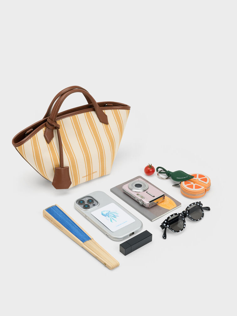 Mini Ivanna Canvas Striped Tote Bag, Butterscotch Yellow, hi-res