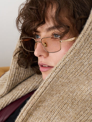 نظارات شمسية مستطيلة سيليستيا بإطار معدني وعدسات ملونة, ذهبي شاحب, hi-res