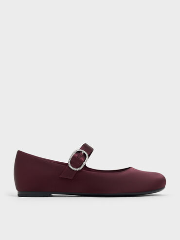 Jannie Satin Crystal-Buckle Mary Janes, Burgundy, hi-res