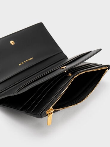 Danika Quilted Long Wallet, Black, hi-res