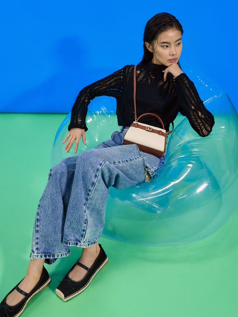 Aubrielle Canvas Two-Tone Top Handle Bag, Taupe Canvas, hi-res