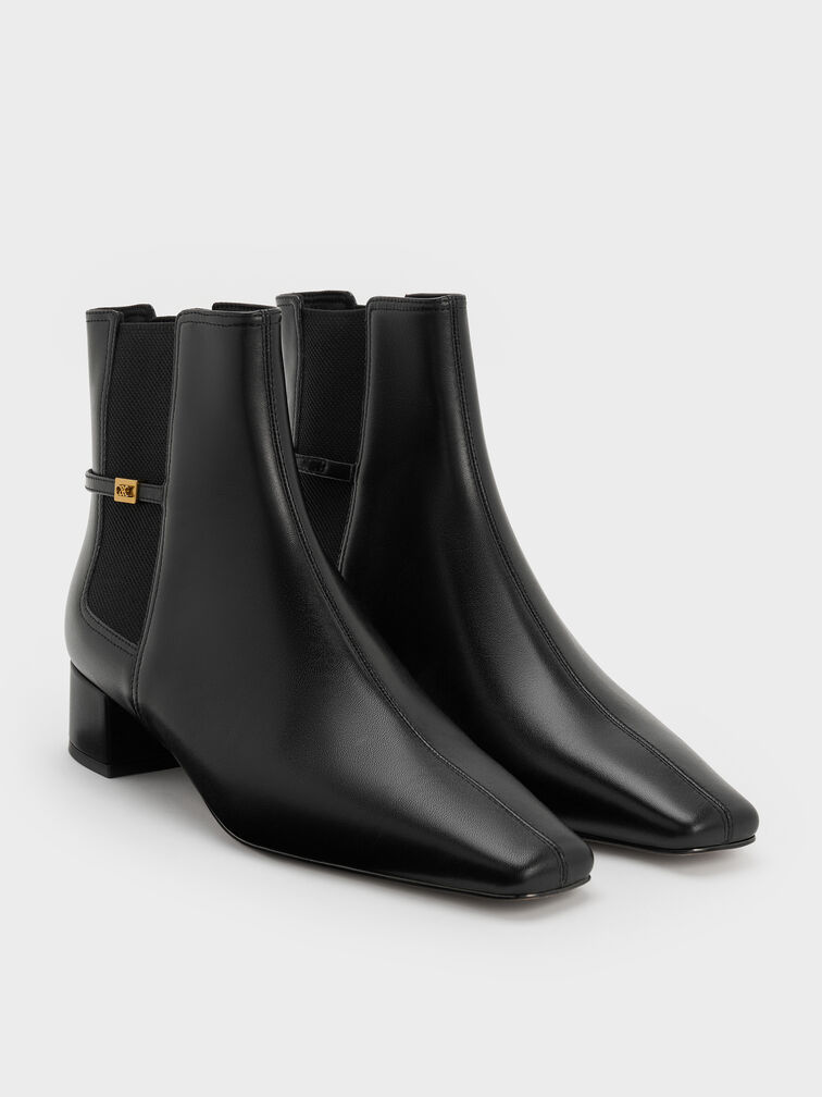 Georgina Leather Tapered Square-Toe Ankle Boots, Black, hi-res