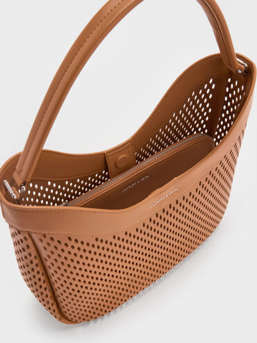 Juno Perforated Hobo Bag, Russet Brown, hi-res