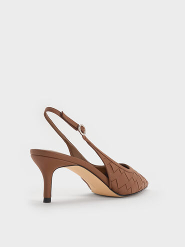 Ivette Woven Pointed-Toe Slingback Pumps, Caramel, hi-res