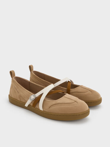 Tiggy Faux Suede Two-Tone Ballet Sneakers, Sand, hi-res