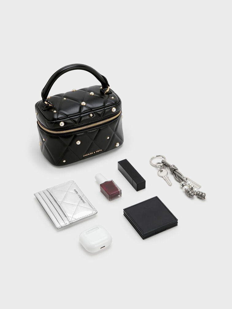Arwen Quilted Pearl Vanity Bag, Black, hi-res