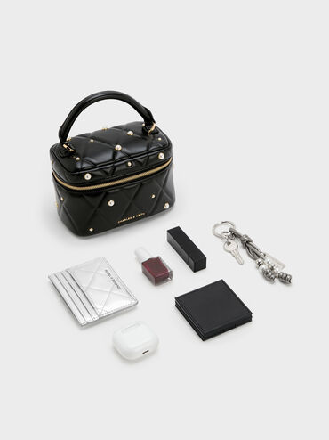 Arwen Quilted Pearl Vanity Bag, Black, hi-res