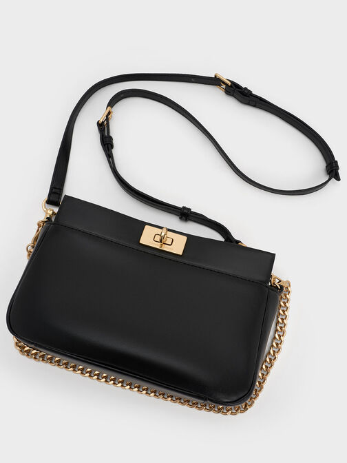 Lennie Chain-Handle Shoulder Bag, Black, hi-res