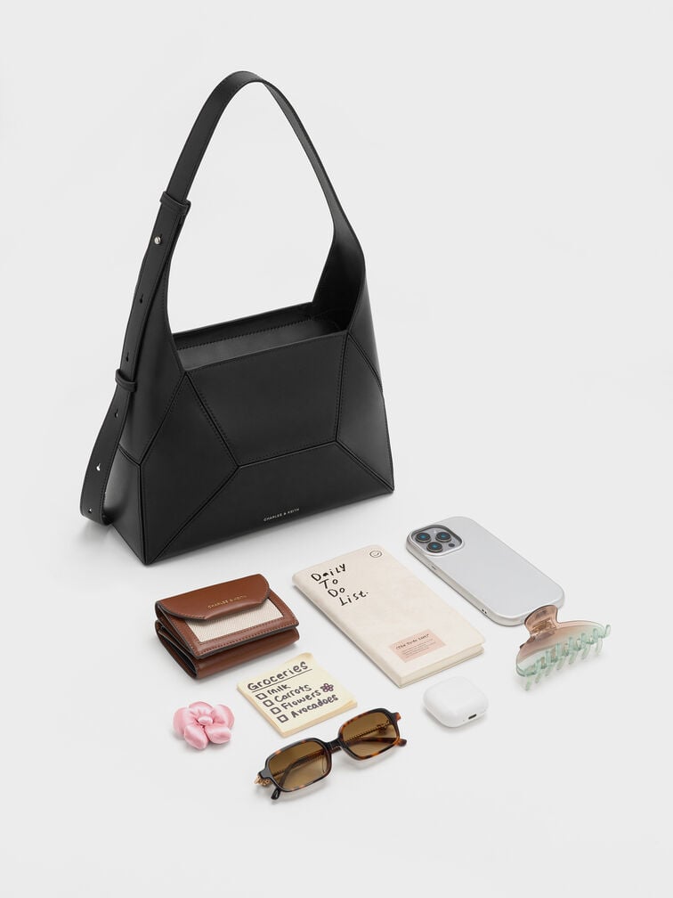 Nasrin Geometric Hobo Bag, Noir, hi-res