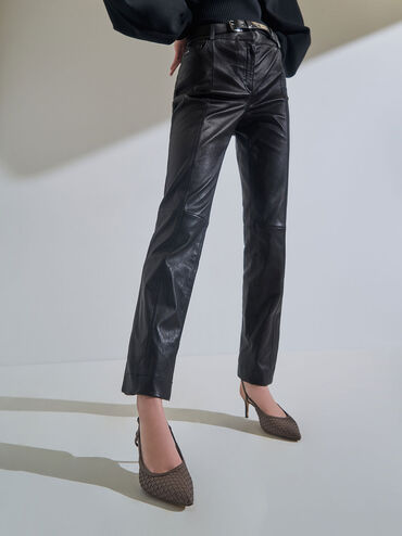 Woven Slingback Pumps, Brown, hi-res