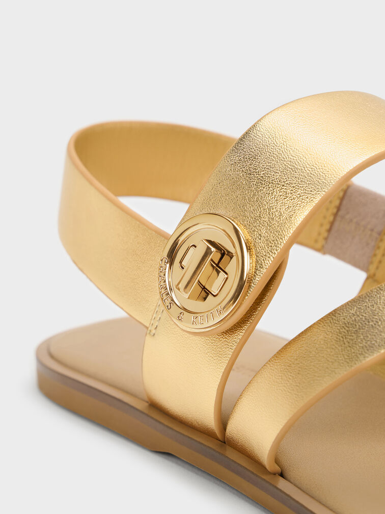 Yara Metallic Turn Lock Strappy Sandals, Gold, hi-res