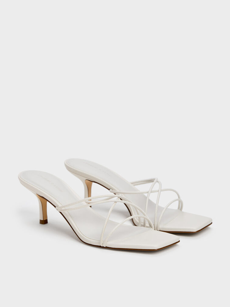 Strappy Heeled Sandals, White, hi-res