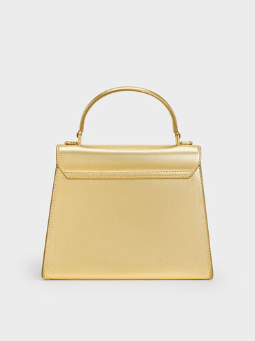 Samantha Metallic Envelope Top Handle Bag, Gold, hi-res