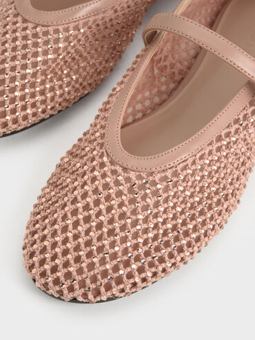 Maggie Mesh Crystal-Embellished Mary Janes, Nude, hi-res