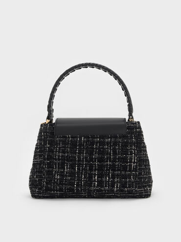Arwen Tweed Quilted Top Handle Bag, Black Tweed, hi-res
