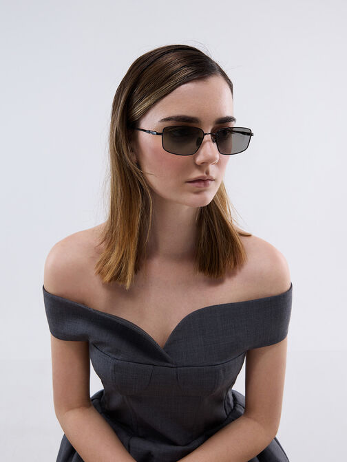 Inara Metallic-Rim Sunglasses, Black, hi-res