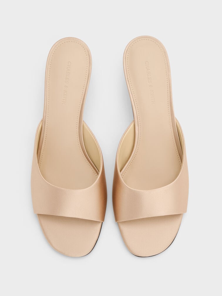 Satin Crystal-Heel Mules, Gold, hi-res