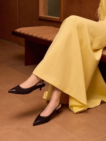 Mesh Cap-Toe Kitten-Heel Pumps, Black Textured, hi-res