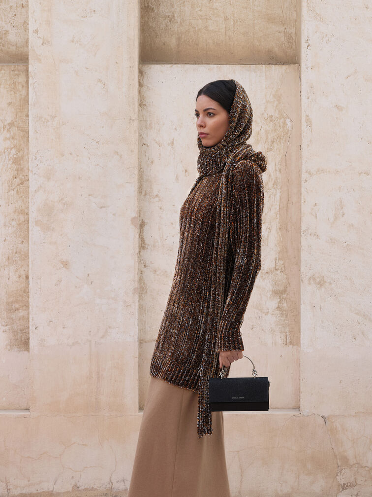 Kristine Glittered Wallet On Chain, Noir, hi-res