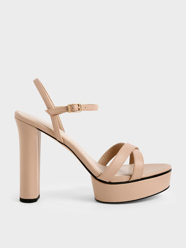 Faye Crossover Platform Heeled Sandals, Nude, hi-res