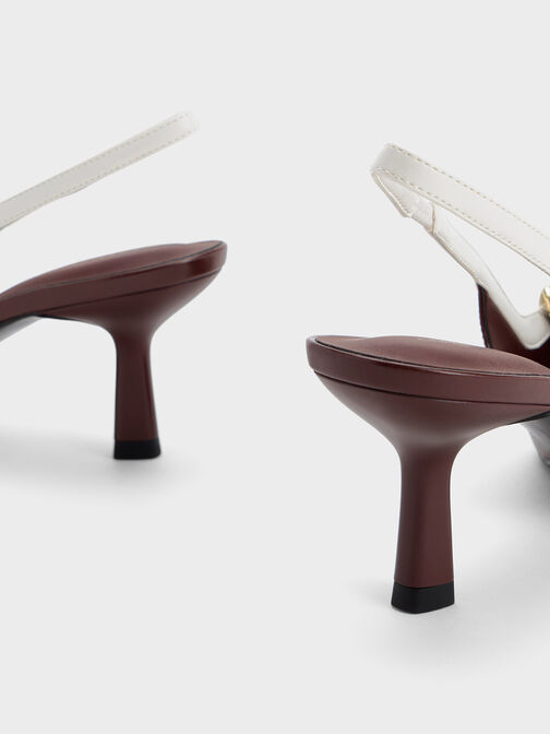 Two-Tone Metallic Accent Slingback Pumps, Maroon, hi-res