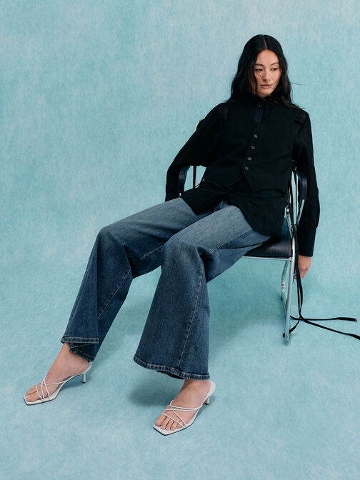 Strappy Heeled Sandals, White, hi-res