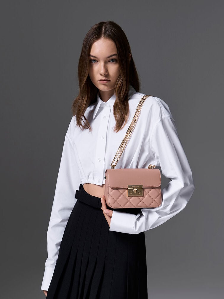Alva Quilted Chain-Handle Bag, Blush, hi-res