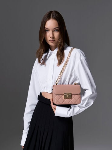 Alva Quilted Chain-Handle Bag, Blush, hi-res