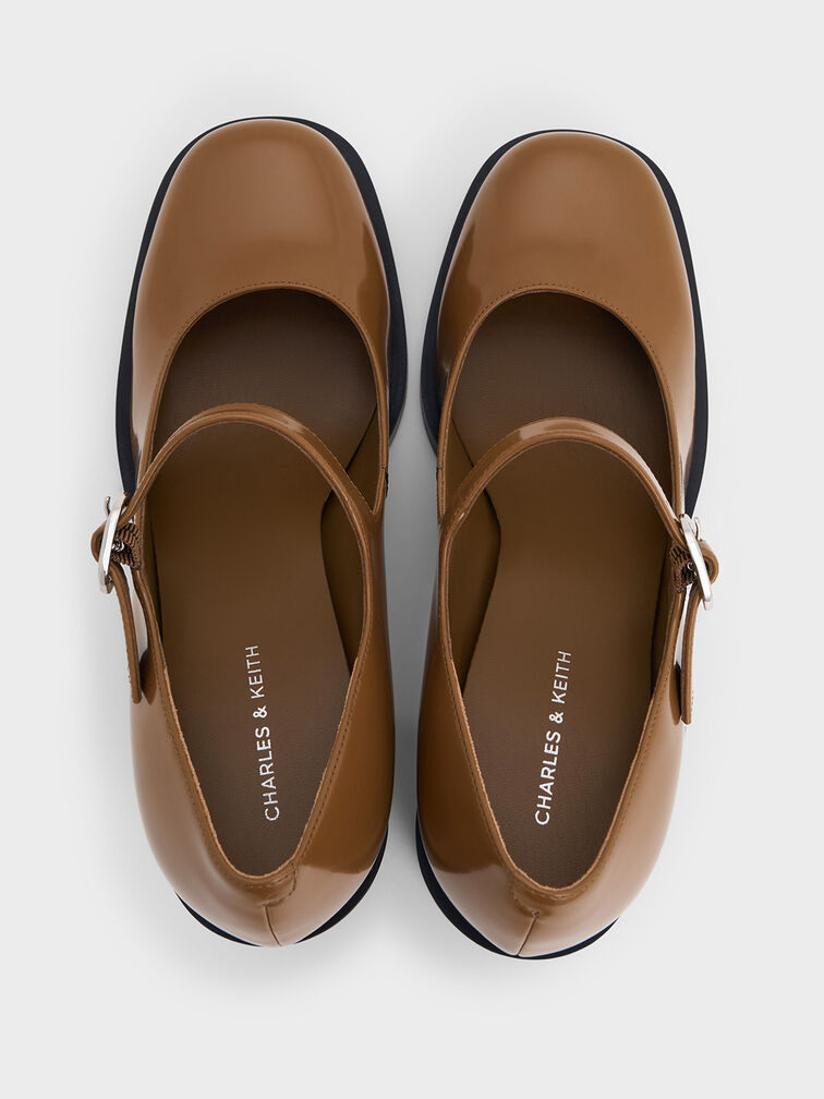 حذاء ماري جين بكعب عريض, بنى, hi-res