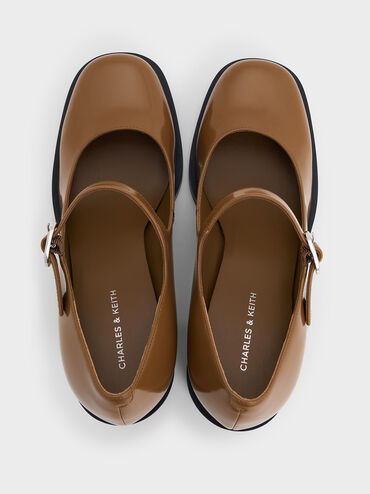 حذاء ماري جين بكعب عريض, بنى, hi-res