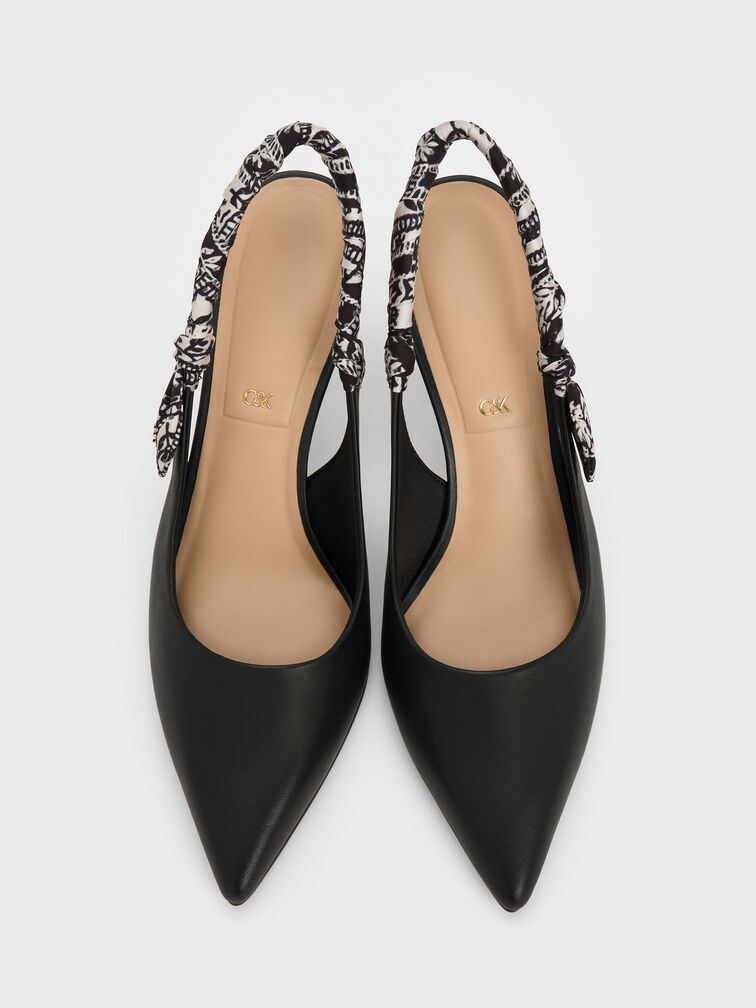 Tayari Leather Scarf-Strap Slingback Pumps, Black, hi-res