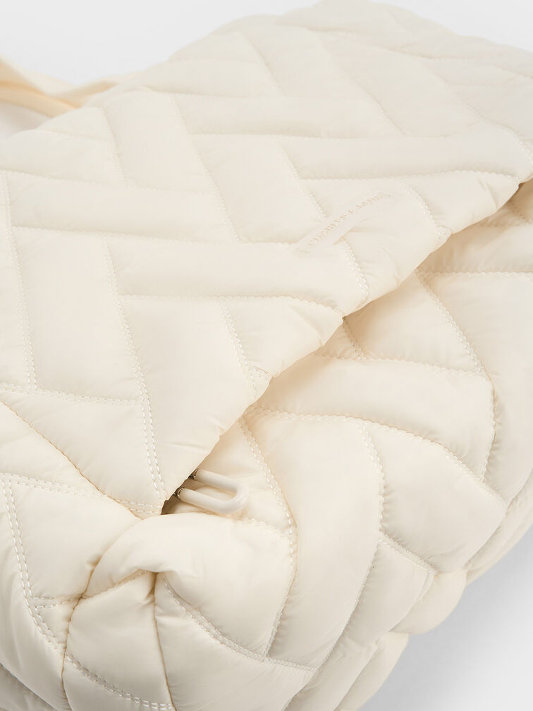 حقيبة توت من النايلون بنقشة شيفرون, كريم, hi-res